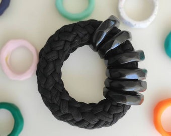 Large bracelet, big bangle bracelet, black bracelet, statement bracelet, black bangle, chunky bracelet, knit bracelet, oversized bracelet