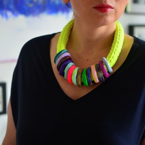 Neon necklace, statement necklace, bold necklace, bright necklace, colorful necklace, spring necklace, funky necklace, neon rope necklace image 5