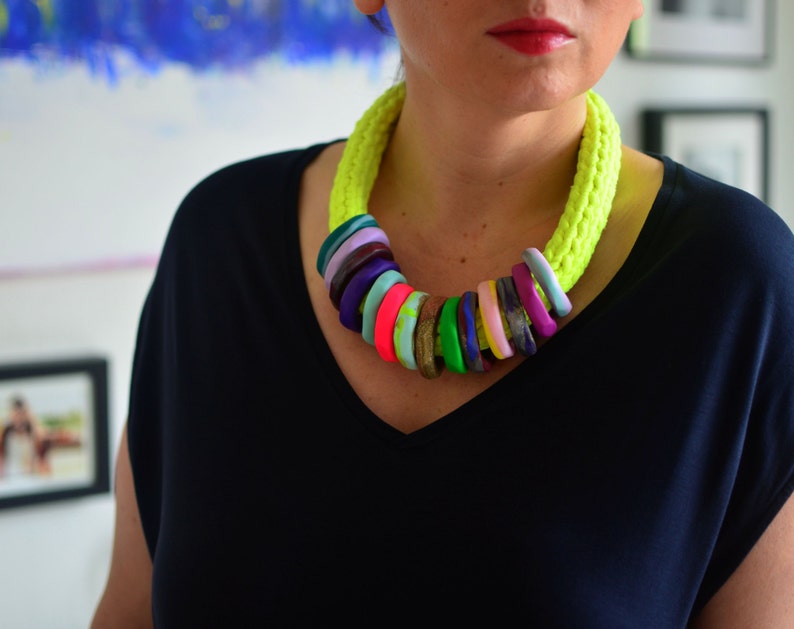 Neon necklace, statement necklace, bold necklace, bright necklace, colorful necklace, spring necklace, funky necklace, neon rope necklace image 5