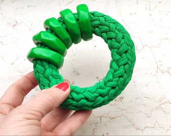 Green bracelet, green bangle, large bracelet, chunky bracelet, big bold bracelet, statement bracelet, cotton bracelet, rope bracelet