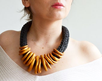 Bib necklace, tribal necklace, golden necklace, statement necklace, African necklace, chunky rope necklace, bold necklace, large necklace