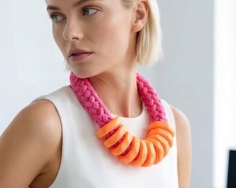 Orange statement necklace, oversized, bright piece