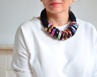 Unique necklace, statement necklace, wearable art, funky necklace, African necklace, bold necklace, chunky rope necklace, collar necklace