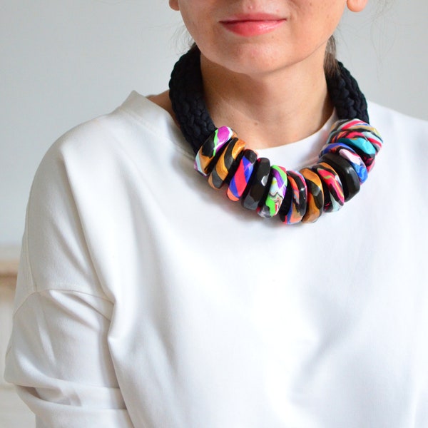 Unique necklace, statement necklace, wearable art, funky necklace, African necklace, bold necklace, chunky rope necklace, collar necklace