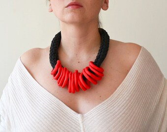 Red necklace, bib necklace, tribal necklace, African necklace, chunky necklace, unique necklace, statement necklace, Valentine's gift