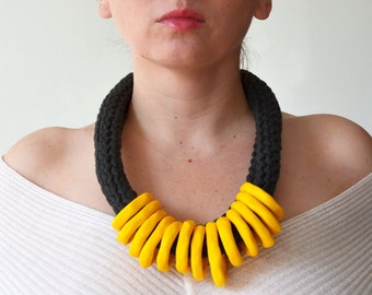 Yellow necklace, tribal necklace, big bold chunky necklace, statement necklace, ethnic necklace, African necklace, bold necklace