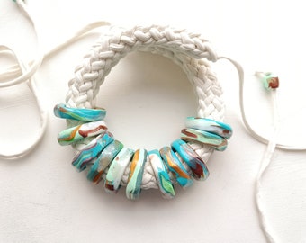 Turquoise  necklace, turquoise collar, statement necklace, white necklace, rope necklace, summer necklace, boho necklace, statement necklace