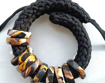 African necklace, tribal necklace, trendy necklace, chunky necklace, collar necklace, black necklace, statement necklace, rope necklace