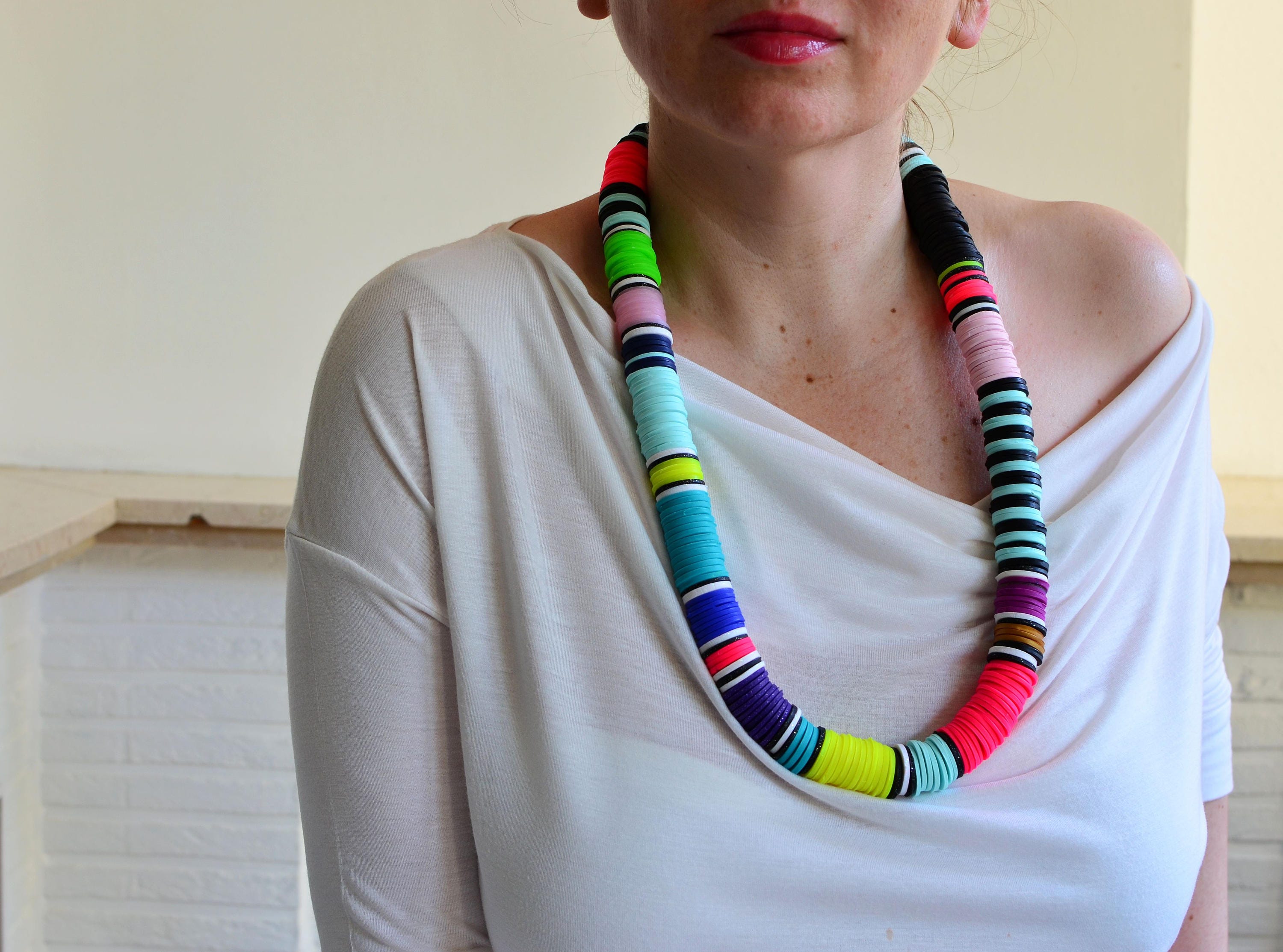 Funky necklace long colorful bead necklace boho fashion Etsy