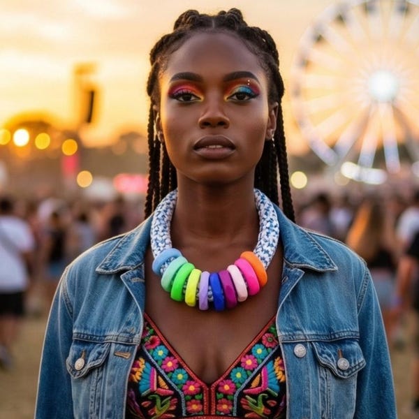Colar de argila polimérica arco-íris: fio de algodão reciclado, joia marcante.