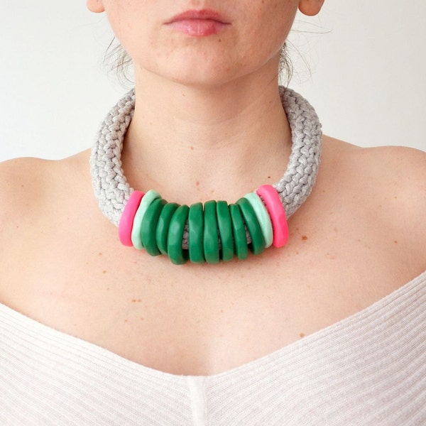Green and Neon Pink Summer  Necklace