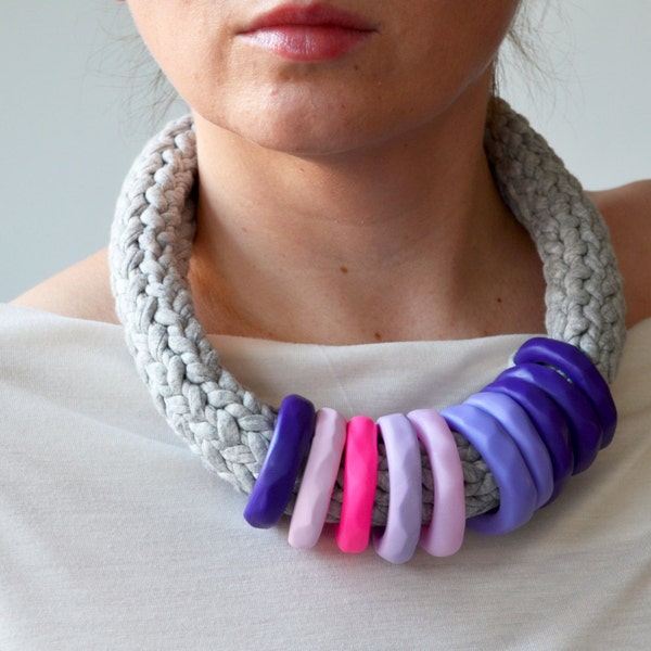 Purple  Necklace, Extravagant Necklace, Chunky Necklace, Rope Necklace