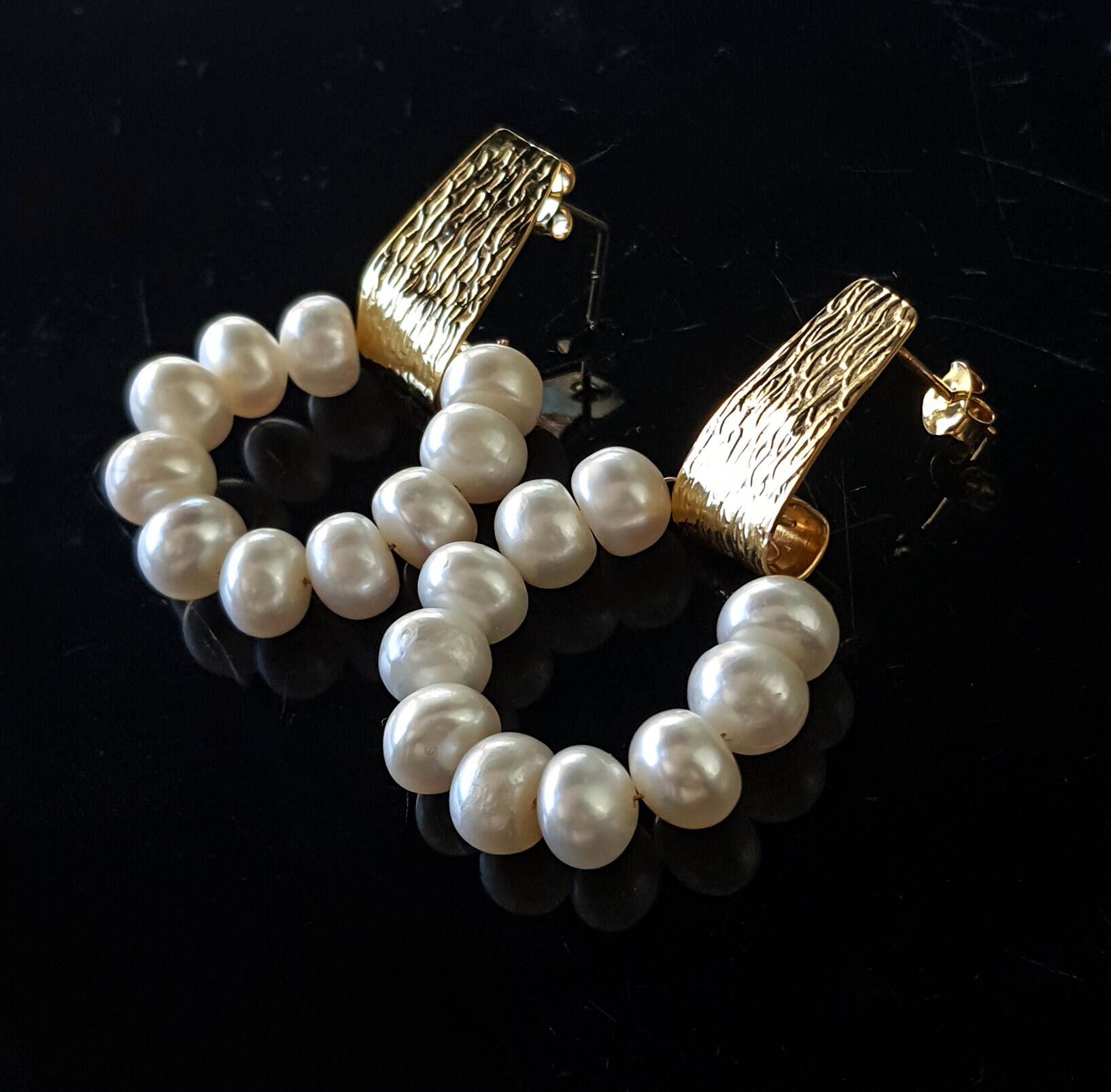 Timeless Design Pearl Hoop Earrings, Gold Plated Pearl Circle Drops, Vintage Inspired Chic Jewelry, Perfect Special Occasions Elegant Gift