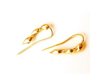 18k Gold Leaf Ear Climbers: Silver Minimal Earrings Wrap Studs