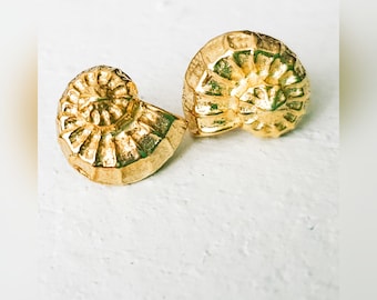 Mothers Bohemian Gift, Summer Holiday Tiny Post, Seashell Minimal Earrings , Stylish Nautilus Gold Studs, Bridal Jewelry Made to Order