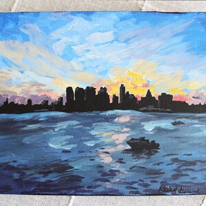 Philadelphia Skyline 8&quot; x 10&quot; x 1.5&quot; Original Painting