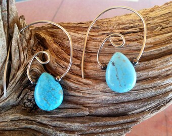 Turquoise Teardrop Spiral Earrings