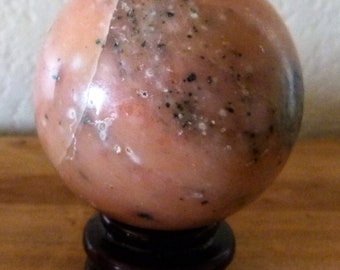 Gorgeous Orange Calcite carved sphere stone 2 1/4" 60 mm 11.3 oz. 320 gr. with stand