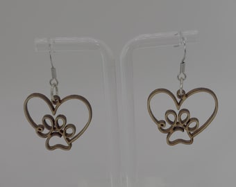 Wood Earring | Laser Cut Earring | Wood Dangle Earring | Heart and Paw Print