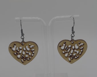 Heart Wood Earring | Laser Cut Earring | Wood Dangle Earring
