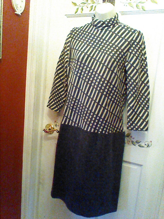 Vintage mod striped double knit dress 3/4 sleeve … - image 1