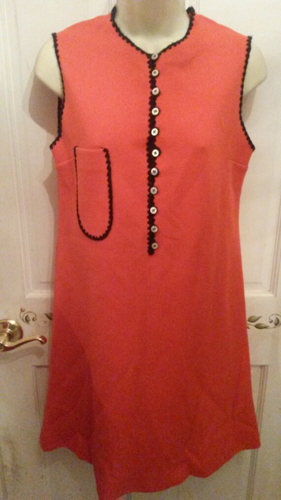 vintage orange and navy knit house dress funky mod kitsch