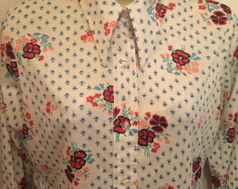 Vintage polyester floral print blouse so retro