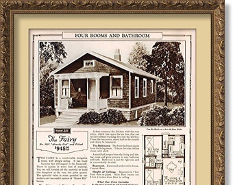 Sears The FAIRY 1925 Four Rooms Bungalow, Baño, Revestimiento de tejas, Honor Bilt Home, Ya cortado y ajustado, Impresión de póster
