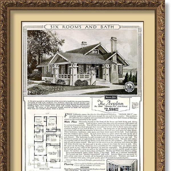 Sears AVALON 1920 California Bungalow, Delightful and Cozy, 6 Rooms+Bath, Honor Bilt, Craftsman-Style Charm, Cut & Fitted, POSTER Print