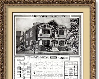 Sears ATLANTA 1921 Four-Family Apartment House, Five Rooms and Bathroom for Each Family, Honor Bilt, Not Cut and Fitted, POSTER Print