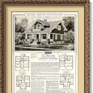 Sears WESTLY 1921, Seven Room Bungalow, Library Arranged Directly in the Rear of Living Room, DIGITAL File Download POSTER