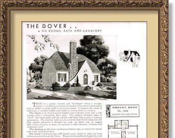 Sears DOVER 1936 English Type Colonial Story and a Half Cottage, 6 Rooms, Bath, Modern Home #3262, Already Cut and Fitted, POSTER Print