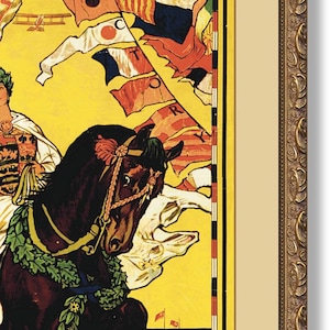 May include: A vintage poster advertising the Canadian National Exhibition in Toronto, Ontario, from August 23 to September 6, 1919. The poster features a woman riding a horse, with a Canadian flag and other flags in the background. The text on the poster reads "Victory Year Canadian National Exhibition Toronto Aug. 23 to Sep. 6 Inclusive Canada's Victory Celebration Incomparable Programme eclipsing all former triumphs."