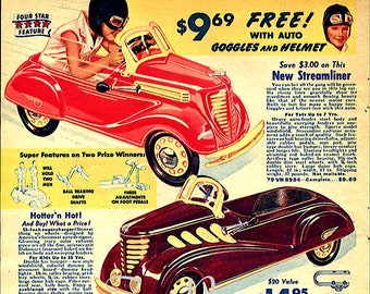 Sears 1937 Catalog Page with Children Model Cars Roadster Mack Streamliner, POSTER PRINT