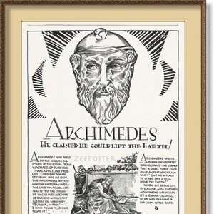 Archimedes of Syracuse, Greek Mathematician, Physicist, Engineer, Inventor, Astronomer, POSTER Print from original 1930 plate image 1