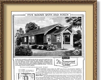 Sears SOMERSET 1920 Attractive and Inexpensive Bungalow of 5 Rooms with Vestibule, Front Porch Across the Entire House, POSTER Print