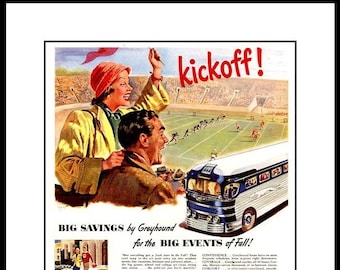 Greyhound 1948 SuperCoach, Football Game at Stadium,Transportation for ALL the Nation, America Travel, POSTER Print