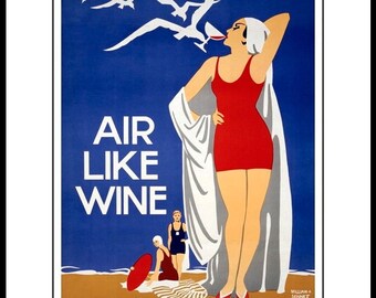 Weston Super Mare England Air like Wine, 1930s Travel Poster by Great Western Railway of England, POSTER Print