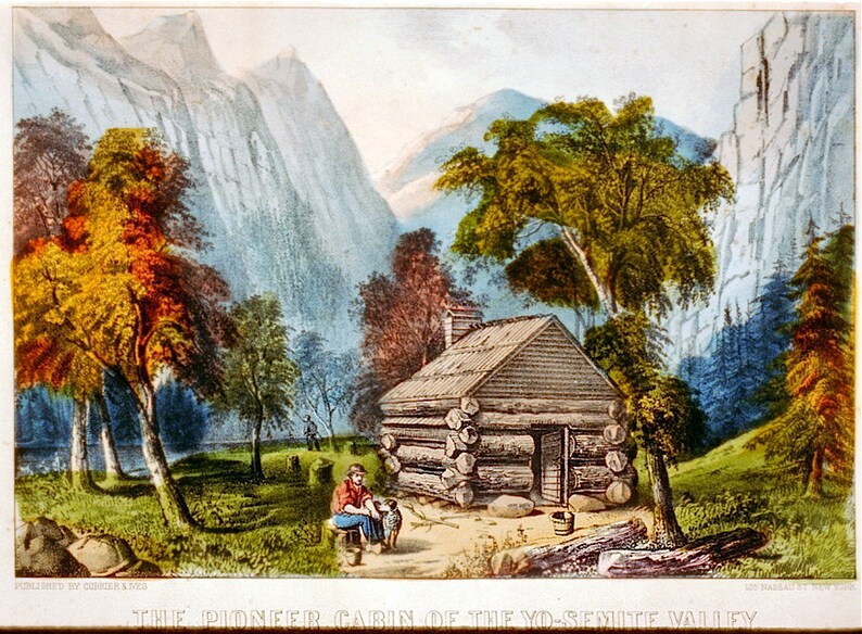 1883 Illustration Poster Print Pioneer Cabin in Yosemite Valley