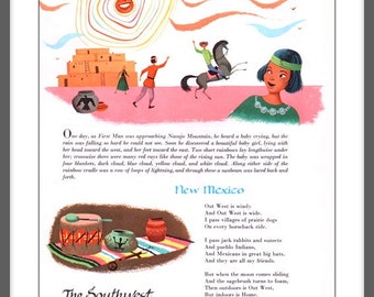 New Mexico, The Southwest, Pueblo Indians, Navajo Mountain, 1950s illustration, Poster Print
