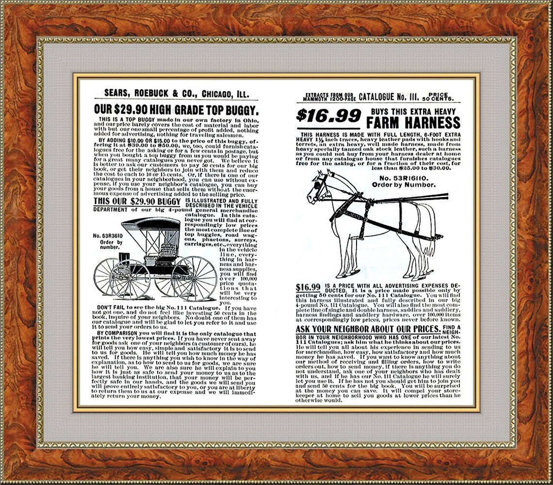1909 Sears Roebuck Catalogue Page, Buggy Carriage, Horse Farm Harness