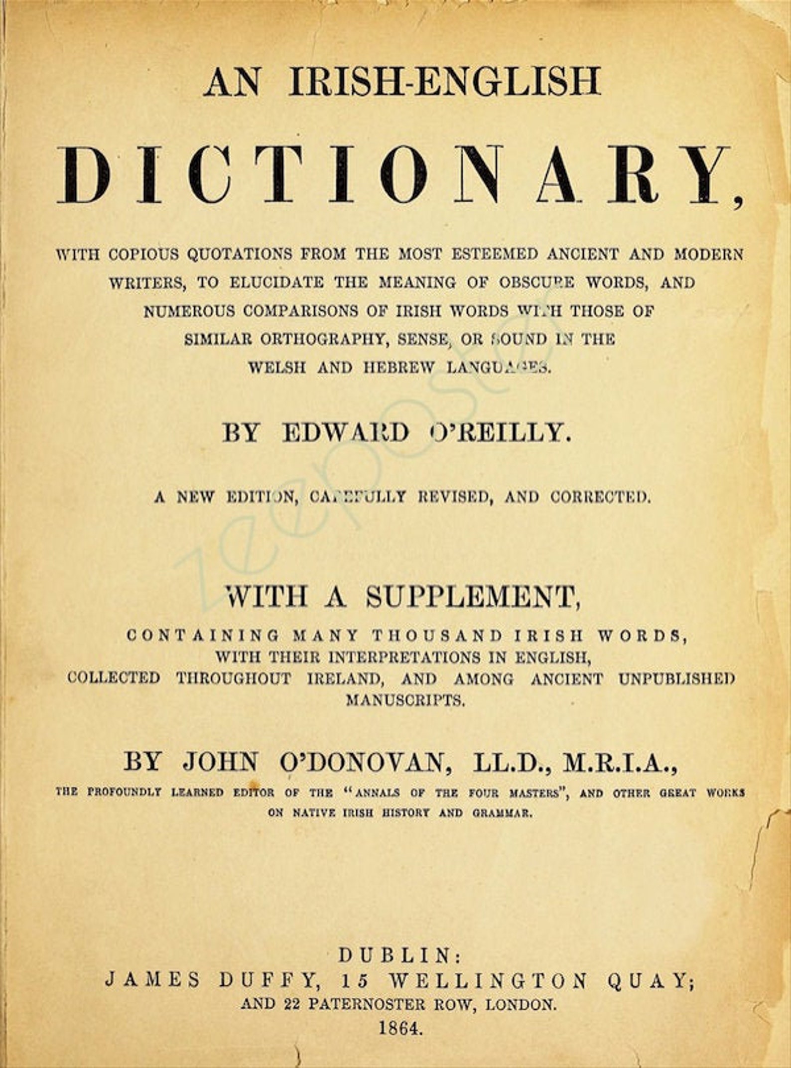 Irish English Dictionary 1864 Vintage Title Page Poster PRINT Etsy