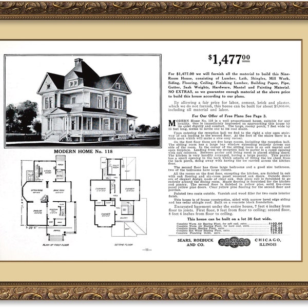 Sears 1910 Modern Home #118, casa di 9 stanze ben proporzionata, con discreta dignità e comfort, adatta a qualsiasi località, stampa POSTER