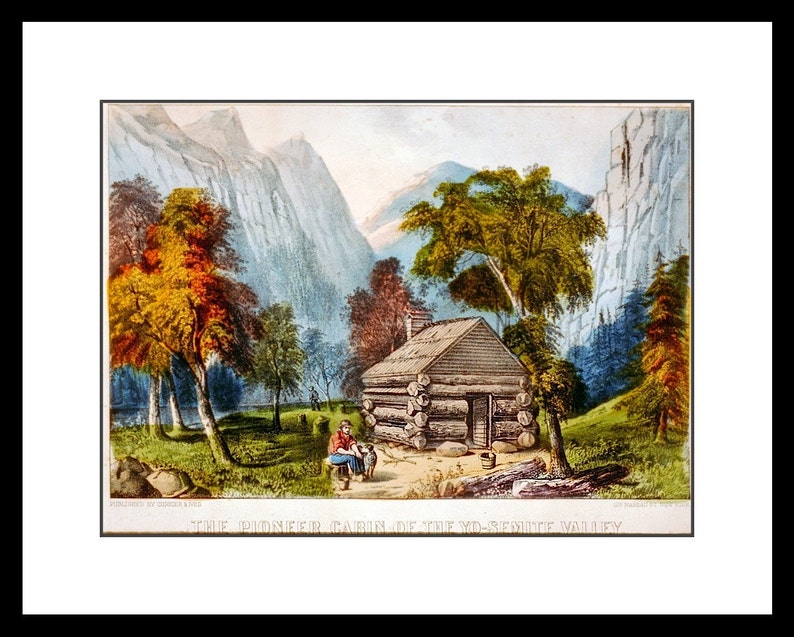 1883 Illustration Poster Print Pioneer Cabin in Yosemite Valley