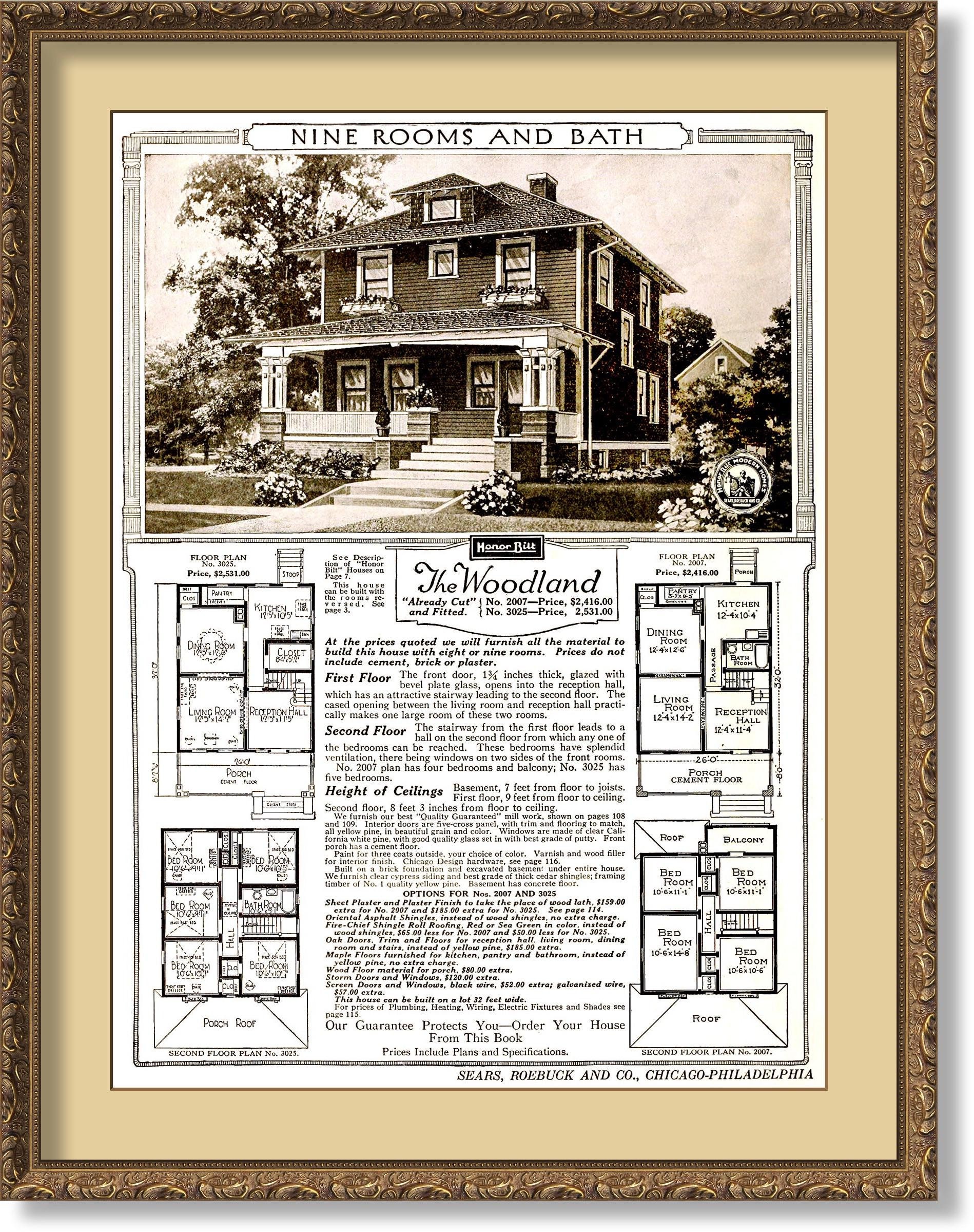 Sears WOODLAND 1921, Two Models,Attractive Stairway to 2nd Floor,Bedrooms Have Splendid Ventilation, DIGITAL File Download POSTER