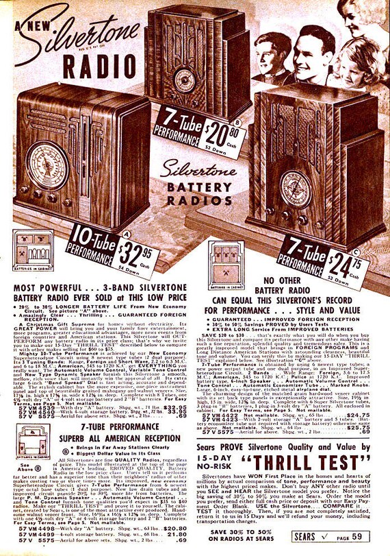 Sears 1937 Silvertone Radio Catalog Page Poster Print Etsy