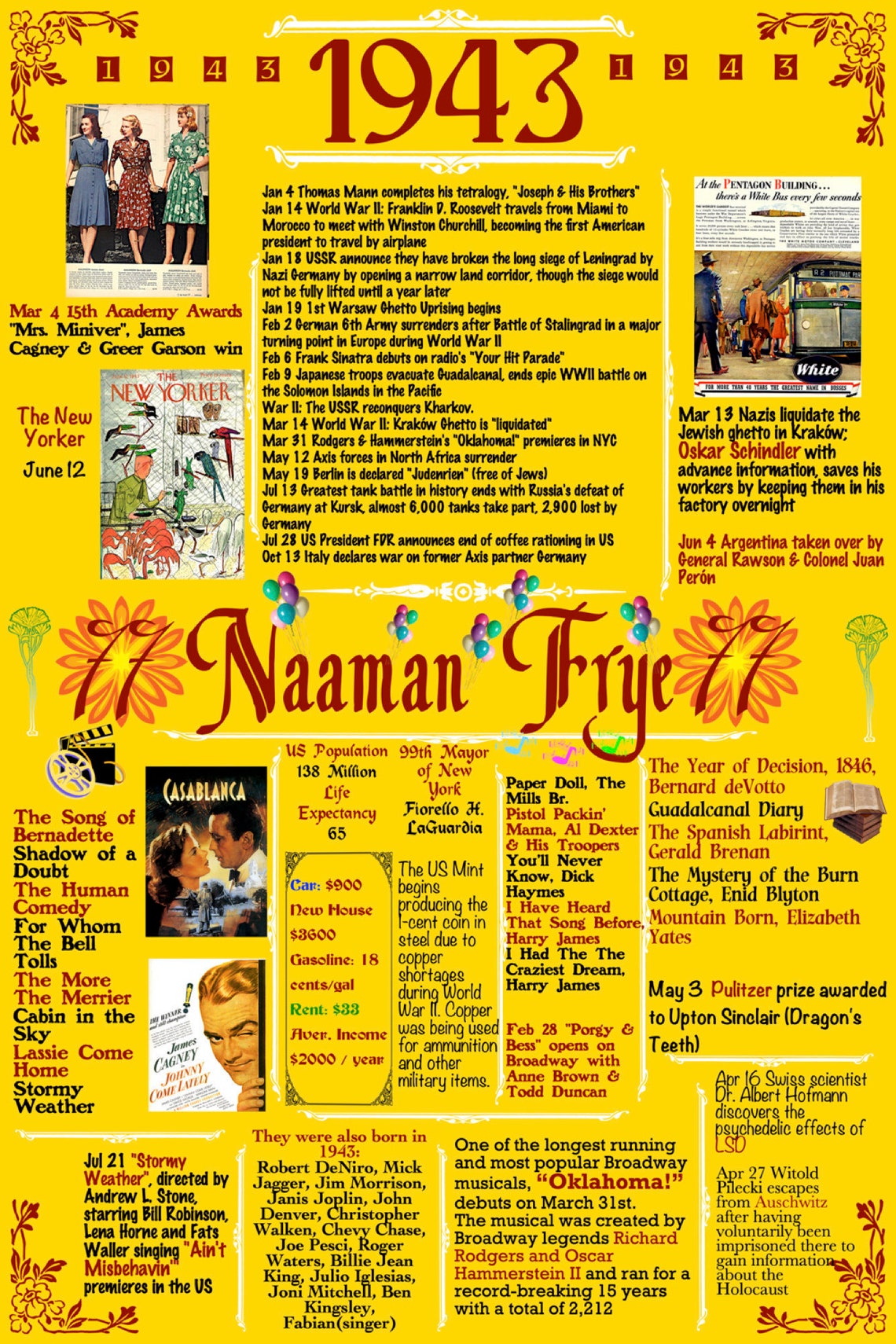 Born in 1943 Birthday Poster 78 birthday poster Background | Etsy