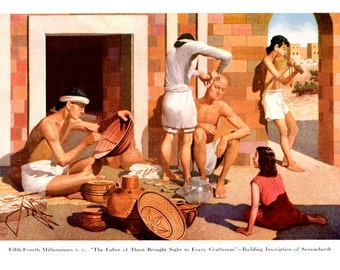 Ancient Mesopotamia, 1927 Excavations, Occupations 5000 years ago, POSTER Print of 1948 illustration