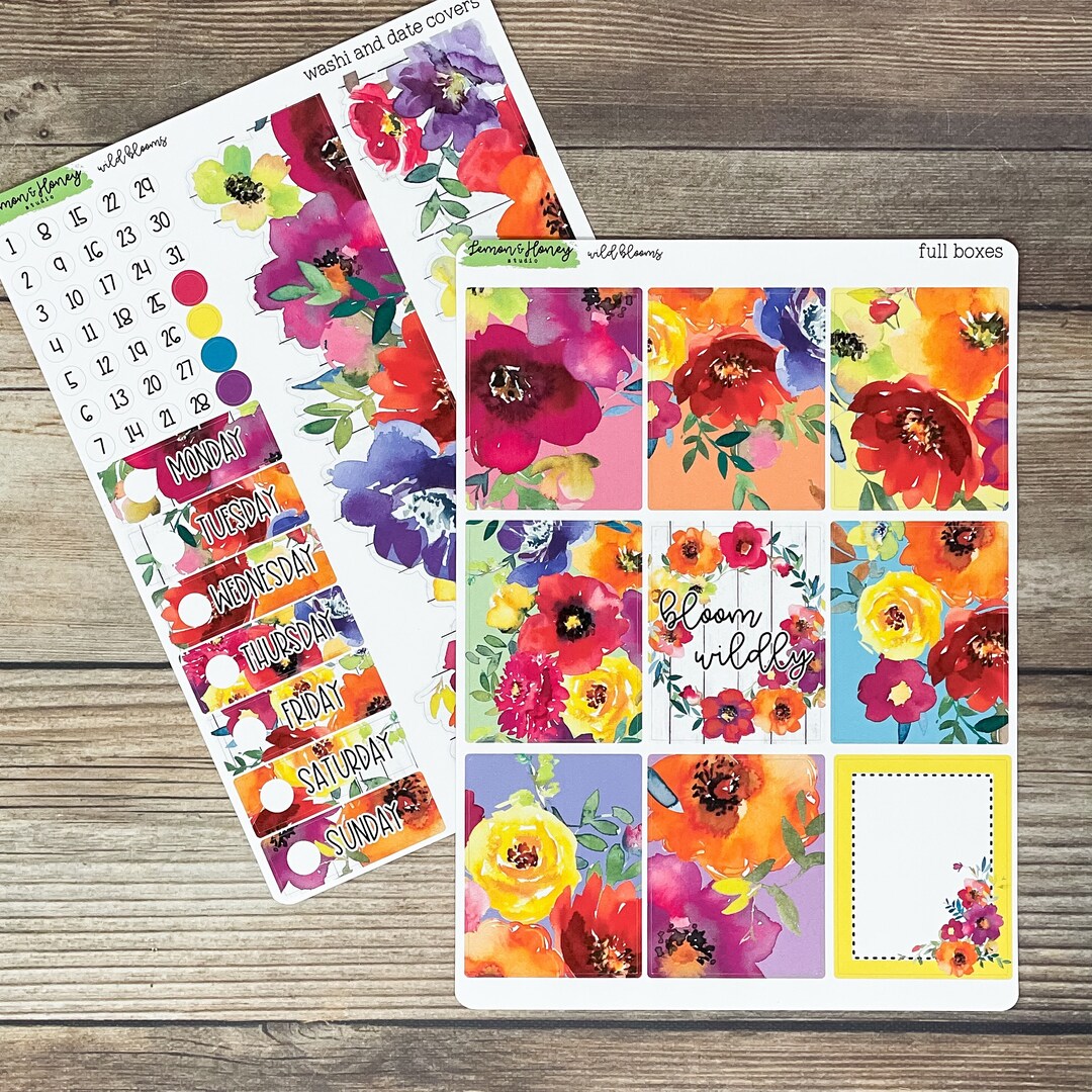 Wild Blooms Floral Vertical Weekly Planner Sticker Kit - Etsy