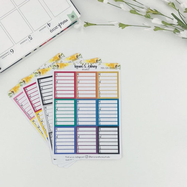 Sidebar Monday through Sunday Meal Cleaning Work Tracker Stickers